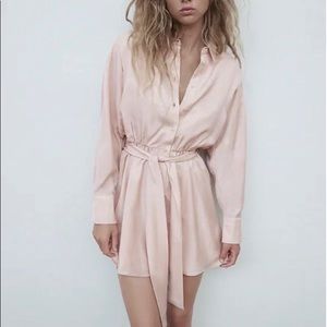 Zara satin effect shirt dress- pink, size medium